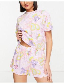 Care Bears cropped tee & shorts pajama set in lilac