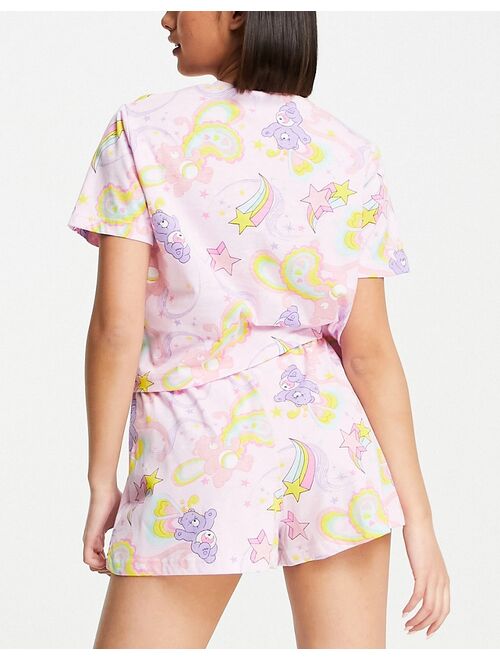 ASOS DESIGN Care Bears cropped tee & shorts pajama set in lilac