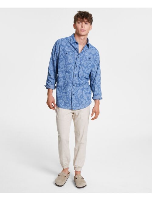 SUN + STONE Men's Oversized Paisley Long-Sleeve Button-Up Shirt