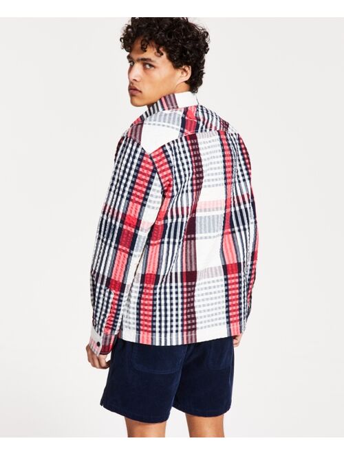 SUN + STONE Men's Aaron Plaid Seersucker Long-Sleeve Button-Up Shirt