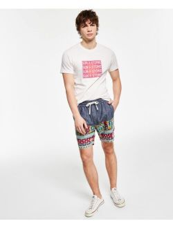Men's Colm Regular-Fit Geo-Print Linen Drawstring Shorts, Created for Macy's