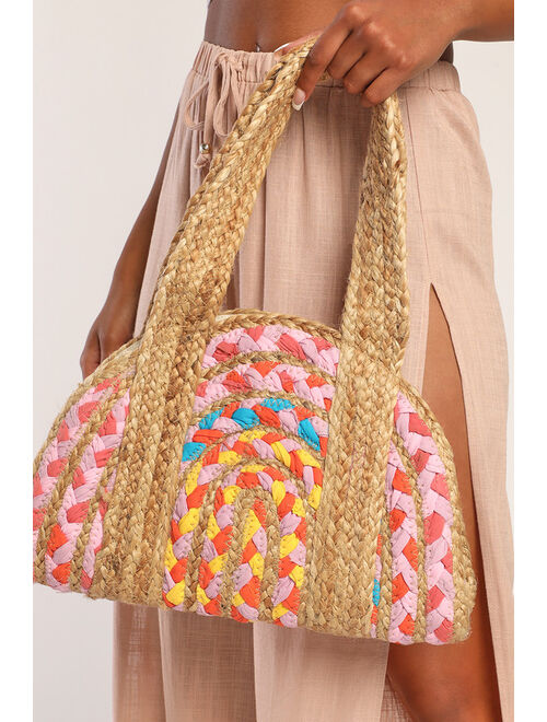 Lulus Braids and Shades Beige and Multi Woven Straw Shoulder Bag