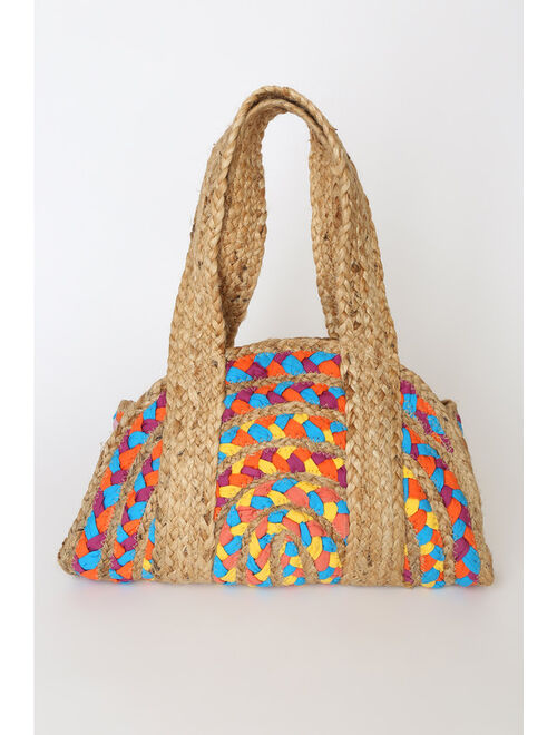 Lulus Braids and Shades Beige and Multi Woven Straw Shoulder Bag