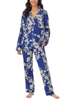 Long Sleeve Classic Notch Collar Pajama Set (Cotton Spandex)
