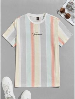 Men Block Striped And Letter Graphic Tee