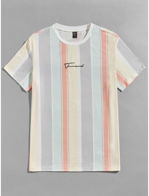 SHEIN Men Block Striped And Letter Graphic Tee
