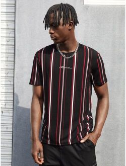Men Letter Graphic Striped Tee