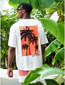 Men Slogan Palm Tree Print Tee