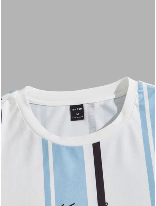 SHEIN Men Letter And Striped Print Tee