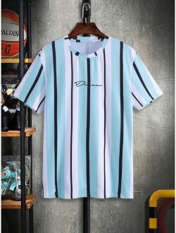Men Vertical Striped Letter Graphic Tee