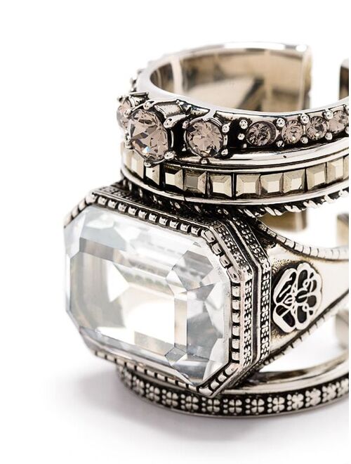 Alexander McQueen crystal-embellished stackable ring