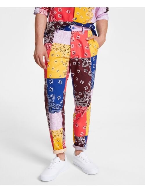SUN + STONE Men's Marcus Straight-Fit Colorblocked BandanaPrint Patchwork Pants