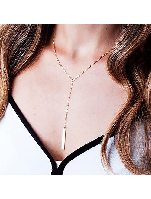 Kyerlyn 14K Gold Plated Zircon Y Lariat Necklaces Long Drop CZ Pendant Y Necklace for Women Dainty Diamond Chain Necklace Fashion Jewelry