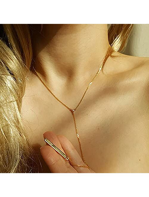 Kyerlyn 14K Gold Plated Zircon Y Lariat Necklaces Long Drop CZ Pendant Y Necklace for Women Dainty Diamond Chain Necklace Fashion Jewelry
