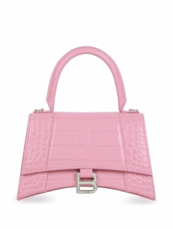 Hourglass pink crocodile-embossed shoulder bag