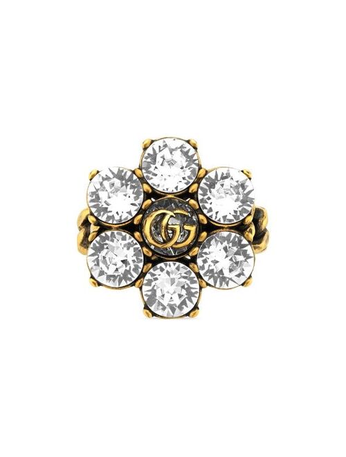 Gucci crystal-embellished Double G ring