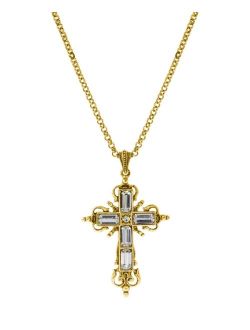 SYMBOLS OF FAITH 14K Gold Dipped Crystal Cross Necklace