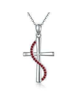 OCJ Christian Gifts for Women Sterling Silver Birhtstone Necklace Infinity Cross Pendant 5A CA 12 Birth Months Cross Necklace Anniversary Birthday Jewelry Gifts for Women