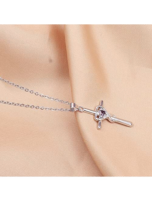 UEUC Sterling Silver Birthstone Cross Necklace for Women Infinity Heart Religious Faith Zircon Cross Necklace for Ladies Jewelry Gifts 18’’+2’’ Chain