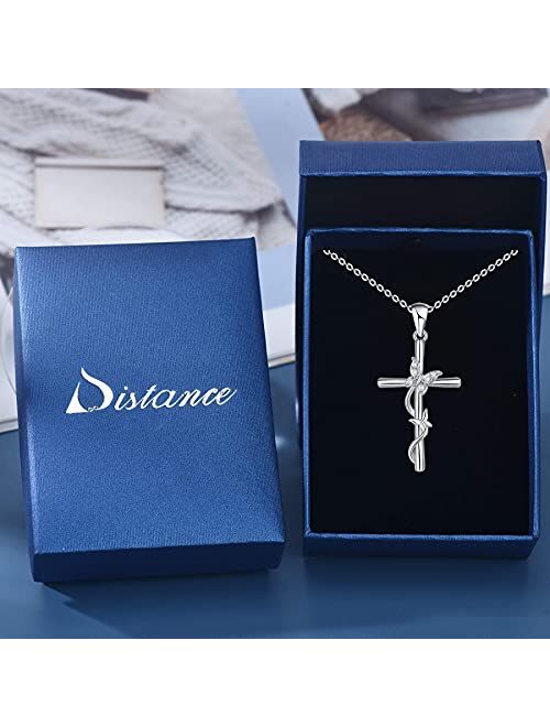 Distance Cross Necklace for Women 925 Sterling Silver Jewelry Pendant Necklace for Girls Mom Wife Gift for Mother's Day or Birthday