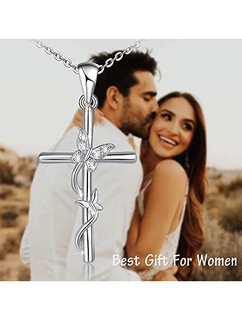 Distance Cross Necklace for Women 925 Sterling Silver Jewelry Pendant Necklace for Girls Mom Wife Gift for Mother's Day or Birthday