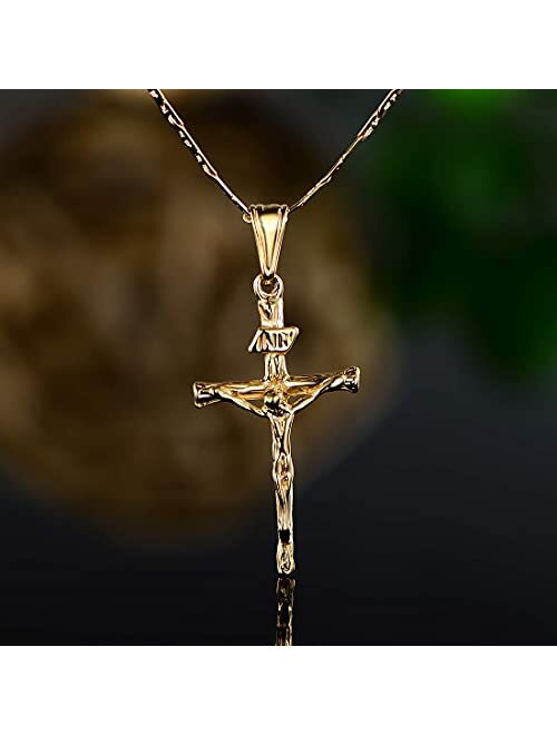 Cross Necklace for Women, Men, Boys, and Girls | Barzel 18K Gold Plated Flat Mariner/Marina 060 3MM Chain Necklace With Cross Pendant.