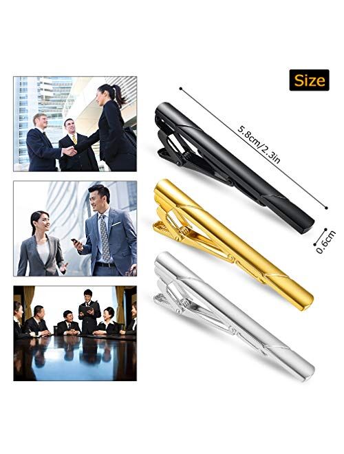 Roctee 4 Pack Tie Clip for Men, Regular Tie Pin Set Tie Bar Necktie Bar Pinch Clips for Business Wedding and Daily Life, Include Black Navy Gold Silver 4 Colors