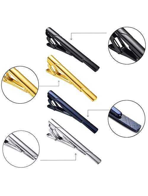 Roctee 4 Pack Tie Clip for Men, Regular Tie Pin Set Tie Bar Necktie Bar Pinch Clips for Business Wedding and Daily Life, Include Black Navy Gold Silver 4 Colors