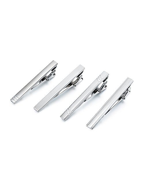 AnotherKiss Fashion Tie Clip for Men - 4 Pieces of Silver Tone Tie Bar Set
