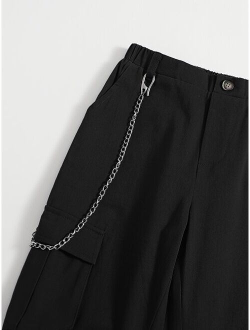 SHEIN Boys Flap Pocket Chain Detail Cargo Pants