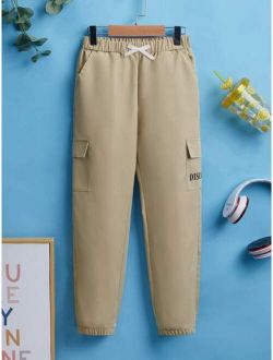 Boys Letter Graphic Flap Pocket Tie Front Cargo Pants