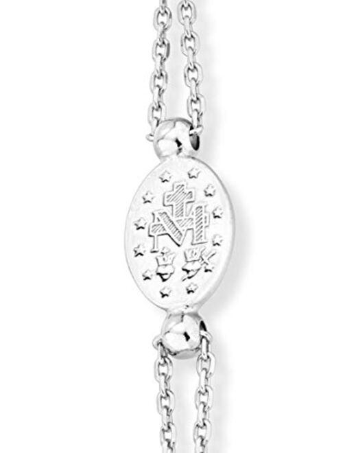 MiaBella 925 Sterling Silver Italian Natural Black Spinel Rosary Cross Charm Bead Bracelet for Women Teen Girls, Adjustable Link Chain, Handmade in Italy