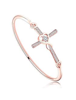 Hollp Christian Bracelet Infinity Love Heart God Cross Bracelet Crystal Sideway Cross Bangle Religious Gift for Women