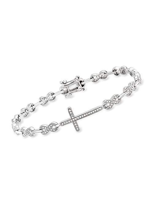 Ross-Simons 0.50 ct. t.w. Diamond Cross and Infinity Symbol Link Bracelet in Sterling Silver. 7.25 inches