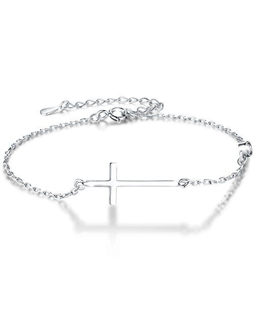 Boniris 925 Sterling Silver Cross Bracelet Womens in Good Faith CZ Chain Bracelet with Cross for Anniversary, Birthday and Graduation (Classic Cross)