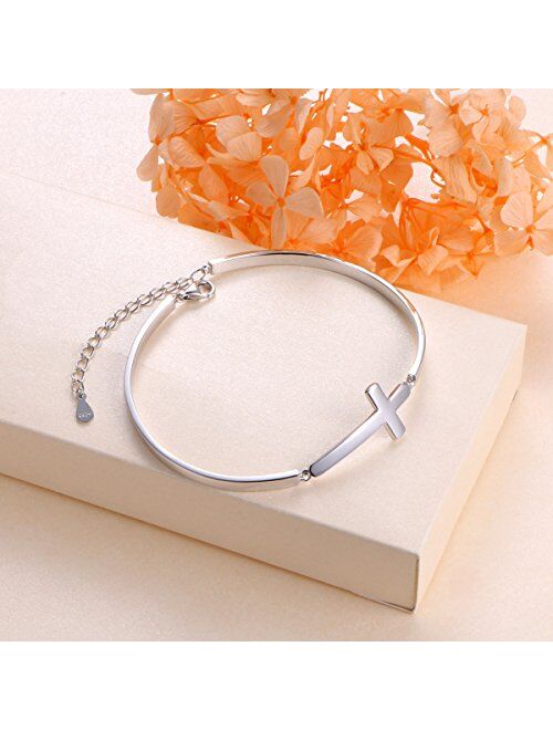 Daochong S925 Sterling Silver snowflake Infinity Cross Adjustable Link Bangle Bracelet for Women
