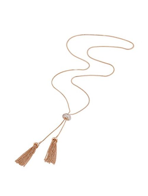 Jertocle Tassel Pendant Lariat Y Necklace Long Snake Chain Necklaces with Adjustable Crystal Slider Ball