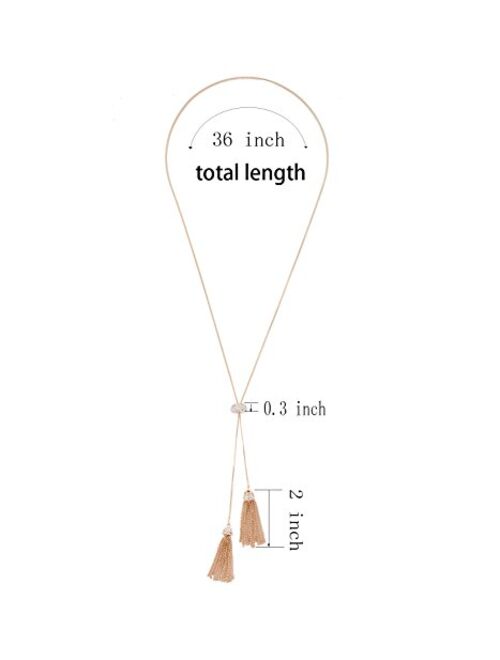 Jertocle Tassel Pendant Lariat Y Necklace Long Snake Chain Necklaces with Adjustable Crystal Slider Ball
