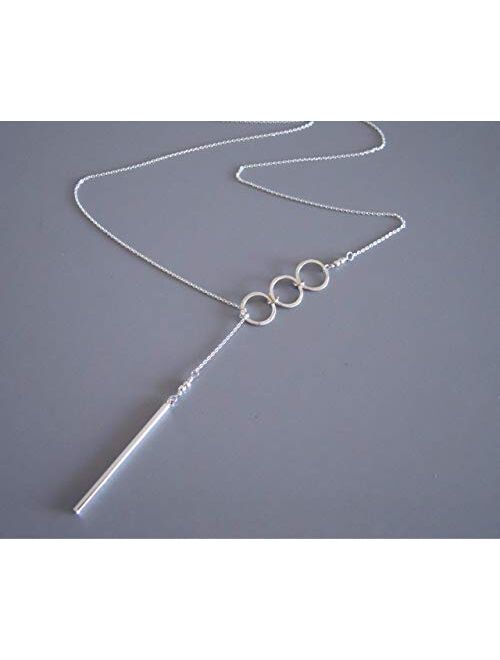 Annika Bella Ltd Handmade Adjustable Dainty Sterling Silver Karma Circle Y Lariat Western Necklace For Women