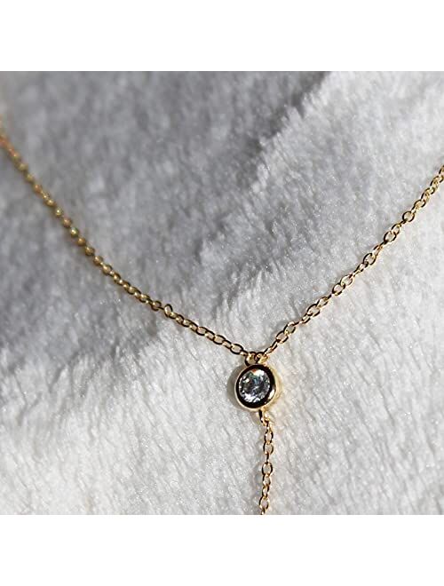 Faire De La Mode Gold CZ Dainty Diamond Drop Lariat Necklace, Lariat Necklaces for Women, 16" to 18" length