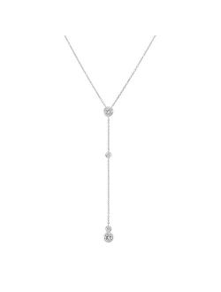 'Marvel Lariat' Cubic Zirconia Pendant Necklace in Sterling Silver, 16"   2"