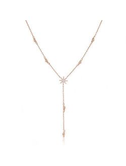 espere Star Drop Y Shaped Lariat Necklace Plated with 14K Rose Gold/White Gold