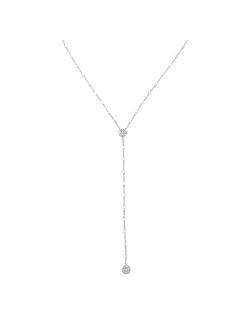 'Crystal Falls' Cubic Zirconia Lariat Necklace in Sterling Silver, 16"   2"