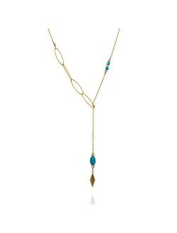 Annika Bella Ltd Annika Bella Handmade Turquoise Y Shape Necklace for Women, Length 21 Inches End to End, Waterproof, Dainty Lariat Necklace, Gold or Sterling Silver and 