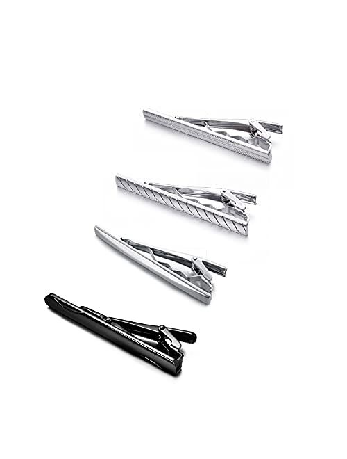 RunootPR Tie Clips for Men, 4Pcs Tie Clip Set for Regular Ties Necktie Tie Bar Pinch Clips Suitable for Wedding Anniversary Business and Daily Life