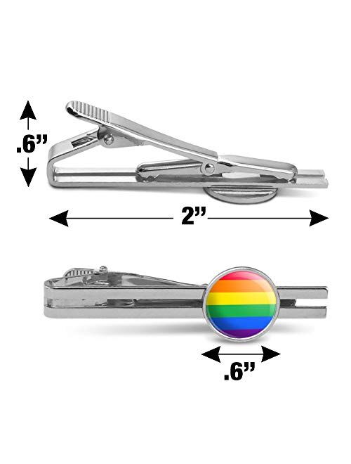 GRAPHICS & MORE Rainbow Pride Gay Lesbian Contemporary Round Tie Bar Clip Clasp Tack Silver Color Plated