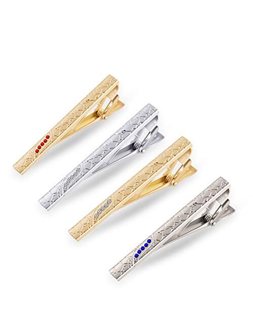EvmAsaLQ 4Pcs Tie Clips for Men, Gold, Silver, Four-Color Tie Clips, Tie Clips are Gifts for Fathers and Lovers, Suitable for Weddings, Anniversaries, Parties and Busines