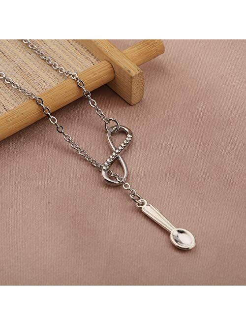 BEKECH Spoon Necklace Infinity and Spoon Pendant Lariat Y Necklace Spoon Theory Jewelry Chronic Illness Jewelry Spoonie Gift for Her