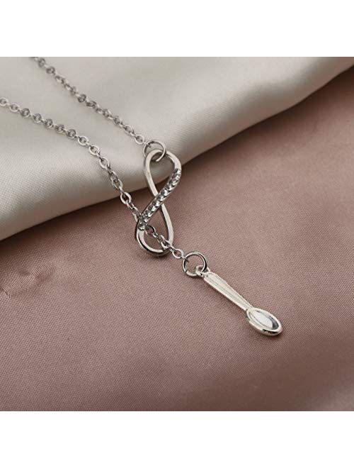BEKECH Spoon Necklace Infinity and Spoon Pendant Lariat Y Necklace Spoon Theory Jewelry Chronic Illness Jewelry Spoonie Gift for Her