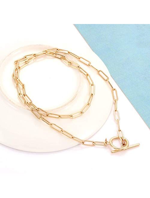 Bvga Paperclip Chain Choker Necklace Toggle Clasp Simple Y Necklace Oval Rectangle Link Chain Layering Necklace for Women Girls Gold Silver